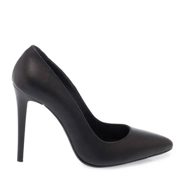 Siyah Hakiki Deri Kadın Stiletto