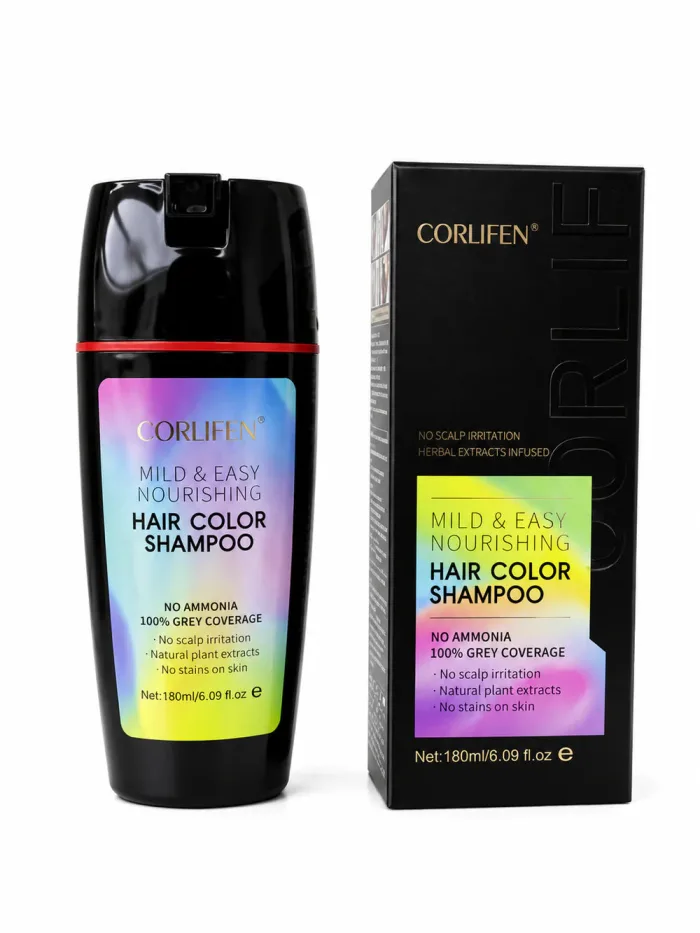 CORLIFEN Permanent Ammonia - Free Vegan Hair and Beard Colouring Shampoo 180ml - Natural Black