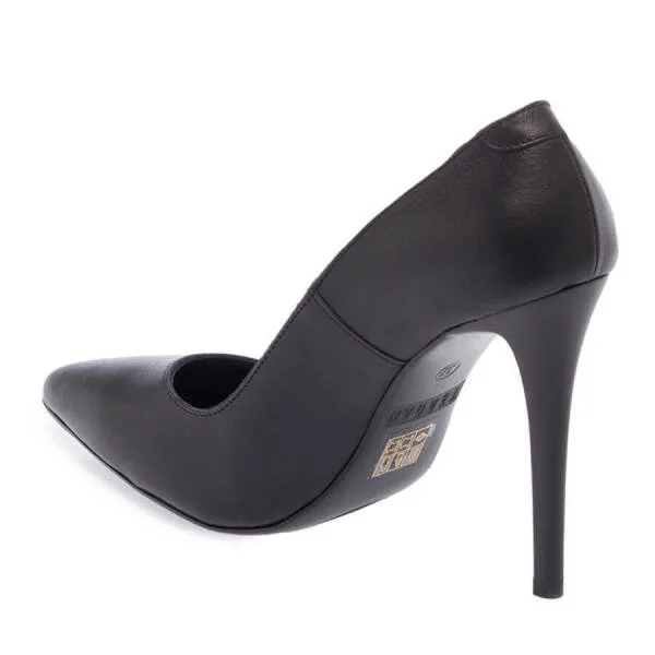 Siyah Hakiki Deri Kadın Stiletto