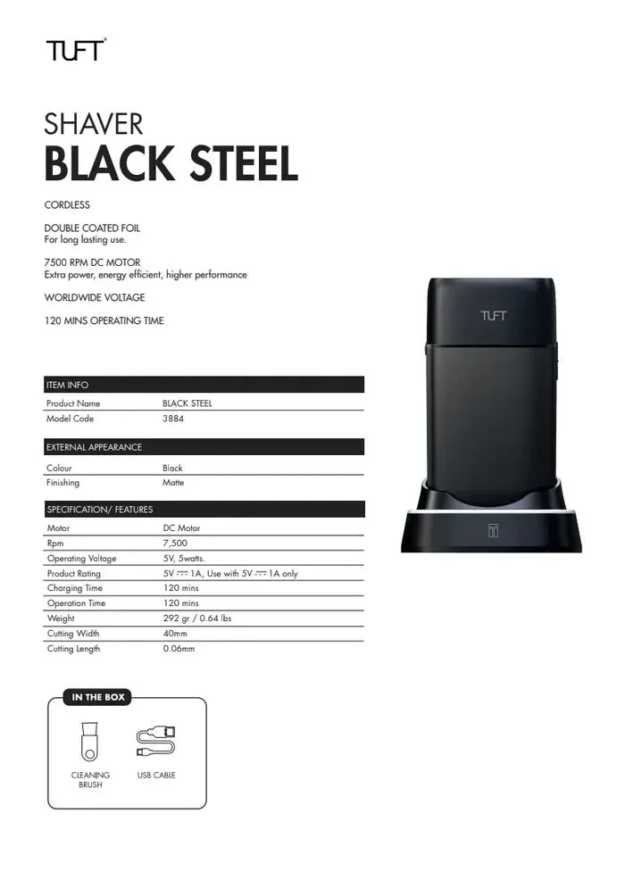 Tuft Black Steel Professional Foil Shaver